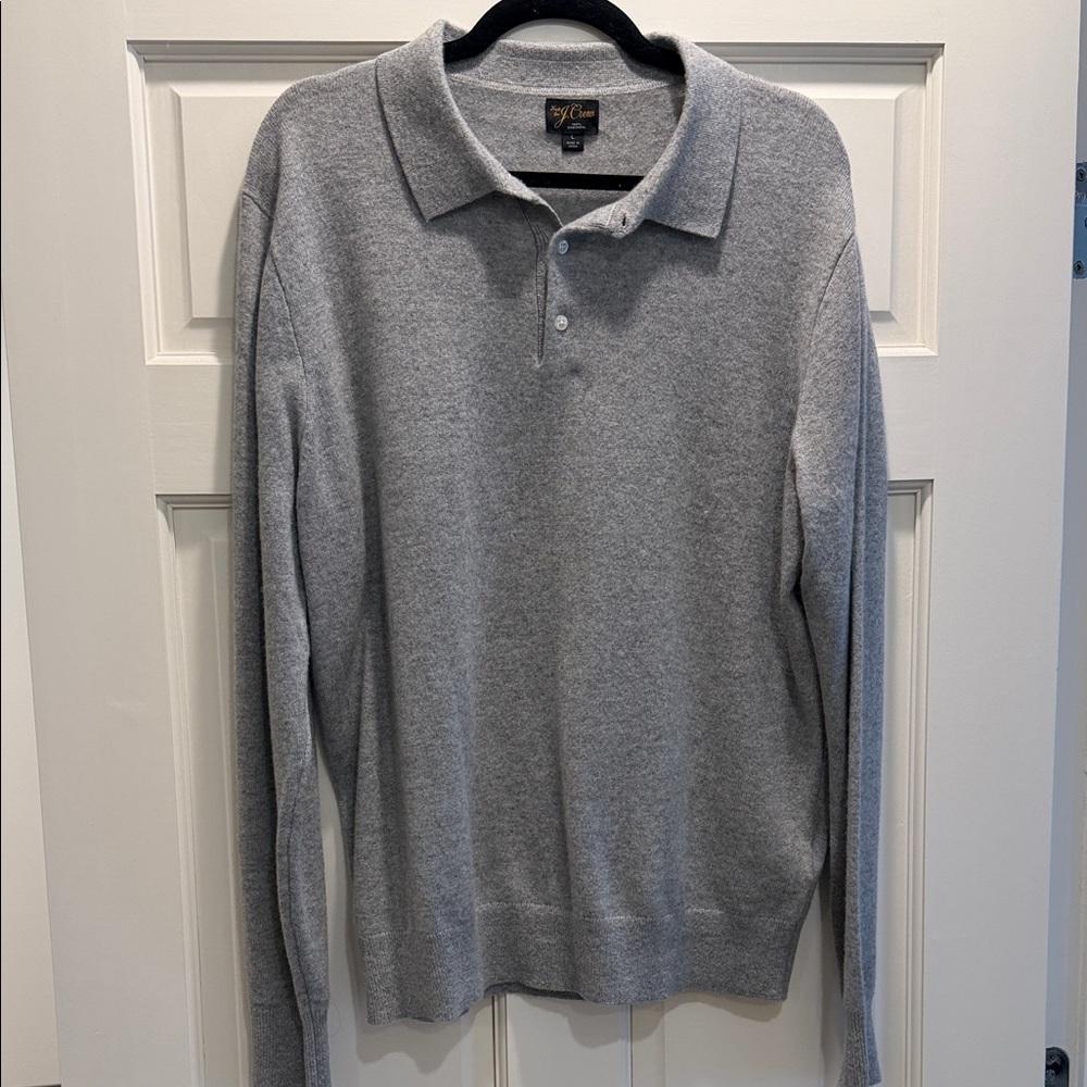 J. Crew Gray Cashmere collared sweater-polo